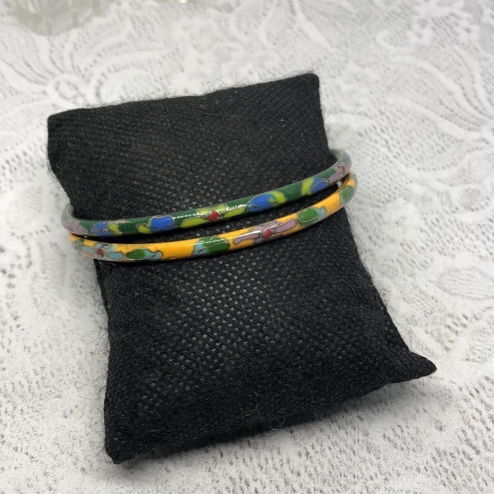 Bundle lot 2 vintage cloisonne bangle bracelet boho stackable